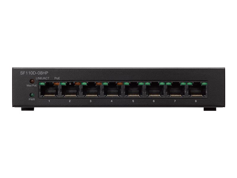 Cisco Small Business SF110D-08HP - Commutateur - non géré - 4 x 10/100 (PoE) + 4 x 10/100 - de bureau, fixation murale - PoE (32 W) - Tension CC
