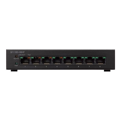 Cisco Small Business SF110D-08HP - Switch - Unmanaged - 4x10/100 (PoE) + 4x10/100 - Desktop, Wall Mountable - PoE (32W) - DC Voltage