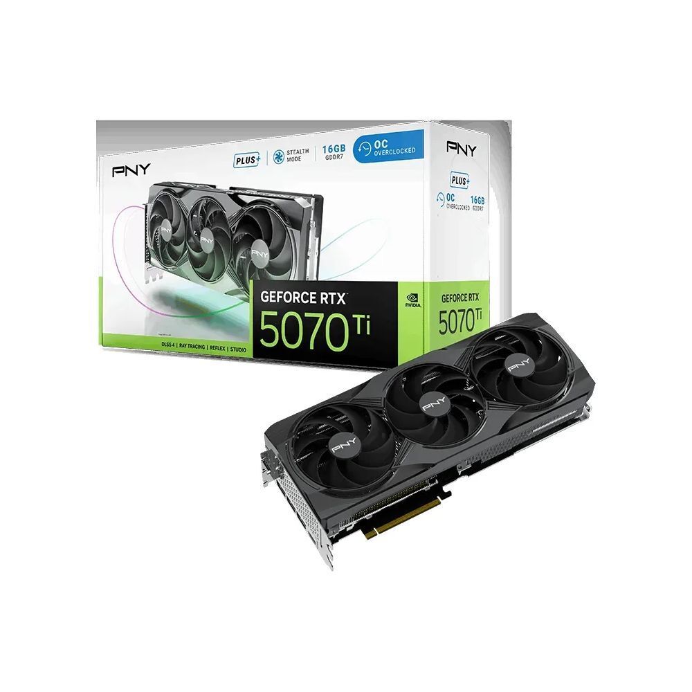 PNY Overclocked Plus - Carte graphique - GeForce RTX 5070 Ti - 16 Go GDDR7 - PCIe 5.0 x16 - 3 x DisplayPort, HDMI - boîte