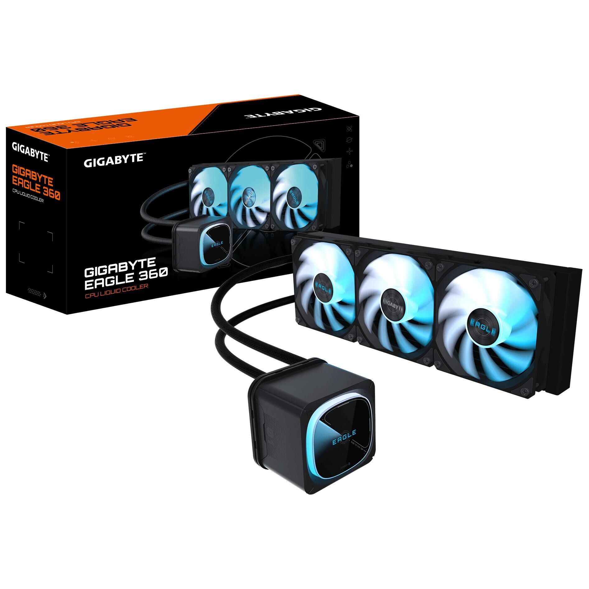 GIGABYTE EAGLE 360 Système de Refroidissement Liquide pour CPU - 3x120mm Ventilateurs ARGB, écran LCD couleur, DAISY-CHAIN, Compatible Intel LGA 1851 et AMD AM5