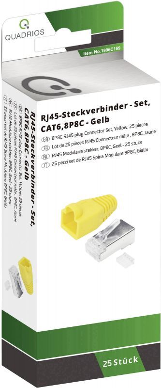 Quadrios RJ-45 Steckverbinder Set-CAT 6 1906C169 Stecker, gerade Polzahl 8P8C Gelb 25 St. (1906C169)