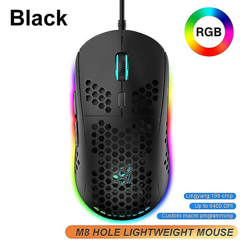 Souris de jeu ergonomique filaire, design creux en nid d'abeille avec rétroéclairage, souris de jeu RVB pour ordinateur portable.