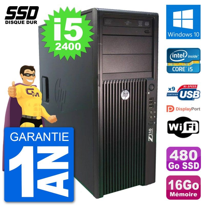 PC Tour HP Z210 Intel Core i5-2400 RAM 16Go SSD 480Go Windows 10 Wifi