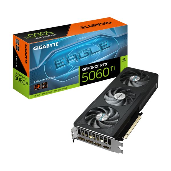 GIGABYTE GeForce RTX 5060 Ti EAGLE MAX OC 16G Carte Graphique - 16GB GDDR7, 128bit, PCI-E 5.0, 2617MHz Fréquence du coeur, 3 x DP, 1 x HDMI, NVIDIA DLSS 4, GV-N506TEAGLEMAX OC-16GD