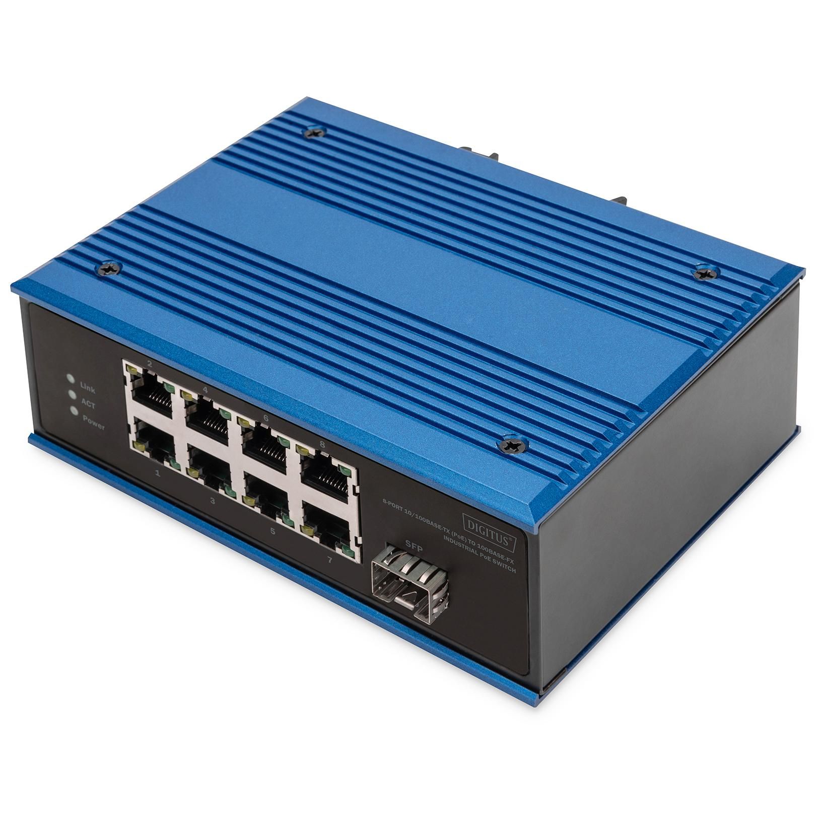 Digitus Commutateur réseau Fast Ethernet 8 ports, industriel, non administrable, 1 liaison montante SFP
