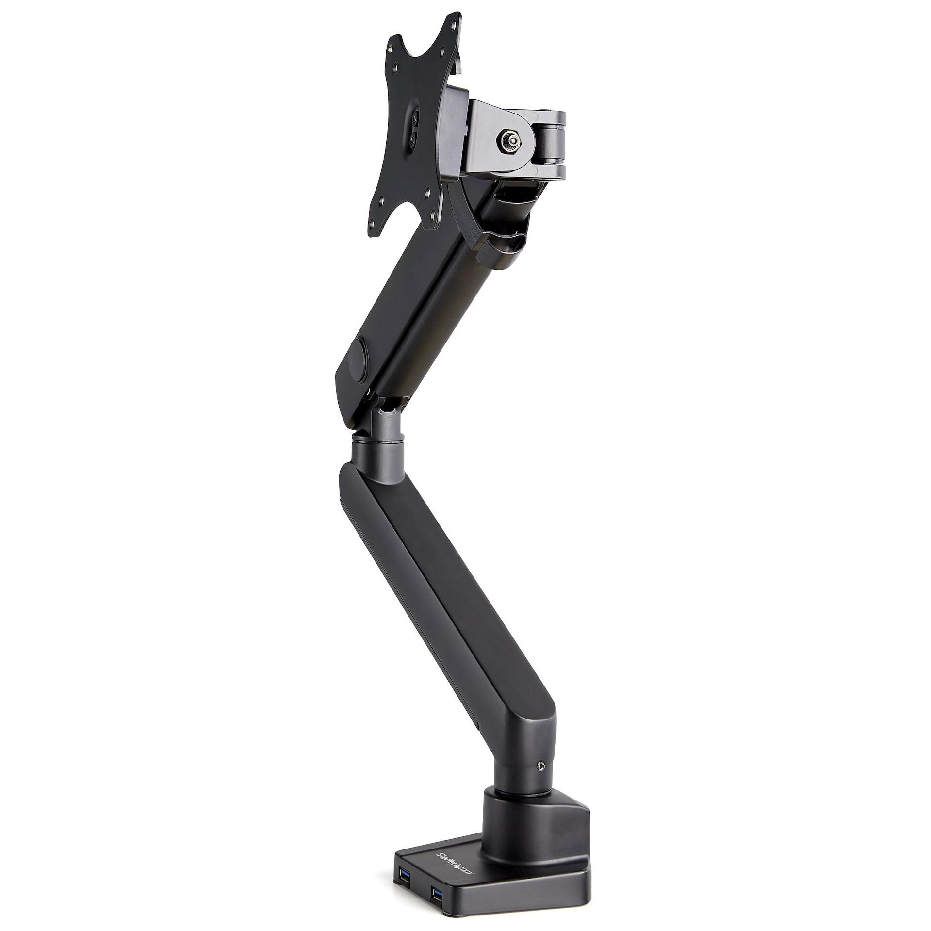 StarTech.com Bras pour Moniteur de Bureau avec 2 Ports USB 3.0, Support Mince pour Moniteur Unique à Mouvement Complet, Écran VESA Jusqu'à 34" (8kg), Fixation par Pince/Armillon, Ressort Mécanique