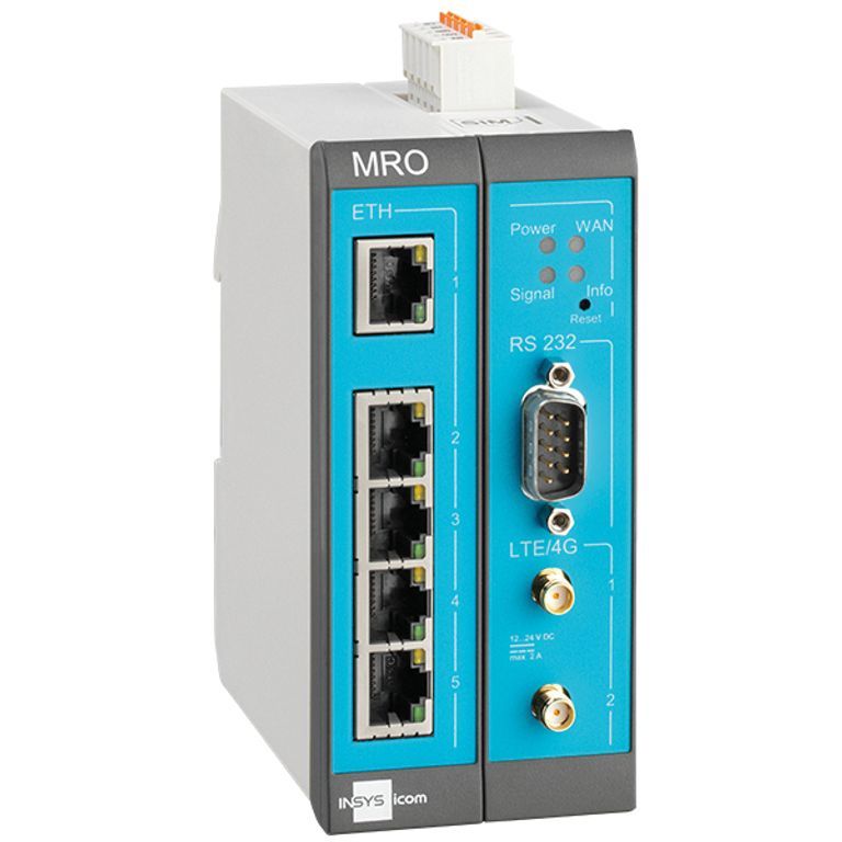 Insys Microelectronics MoRoS MRO-L210 Routeur connecté 10 Gigabit Ethernet, 100 Gigabit Ethernet Bleu, Gris et Blanc