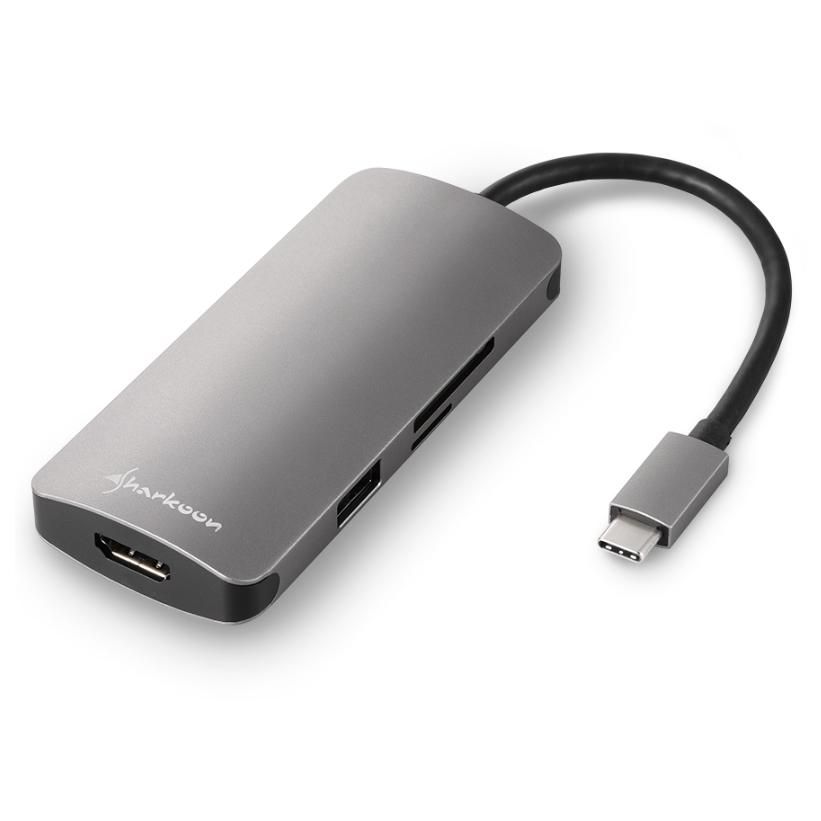 Sharkoon USB 3.0 Type C Multiport Adapter Avec fil USB 3.2 Gen 1 (3.1 Gen 1) Type-C Gris