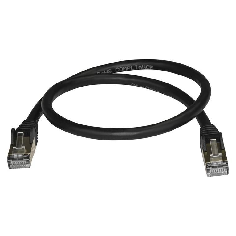 StarTech.com 50cm CAT6A Ethernet Cable, 10 Gigabit Shielded Snagless RJ45 100W PoE Patch Cord, CAT 6A 10GbE STP Network Cable w/Strain Relief, Black, UL Certified Wiring/TIA - Category 6A - 26AWG (6ASPAT50CMBK) - Cordon de raccordement - RJ-45...