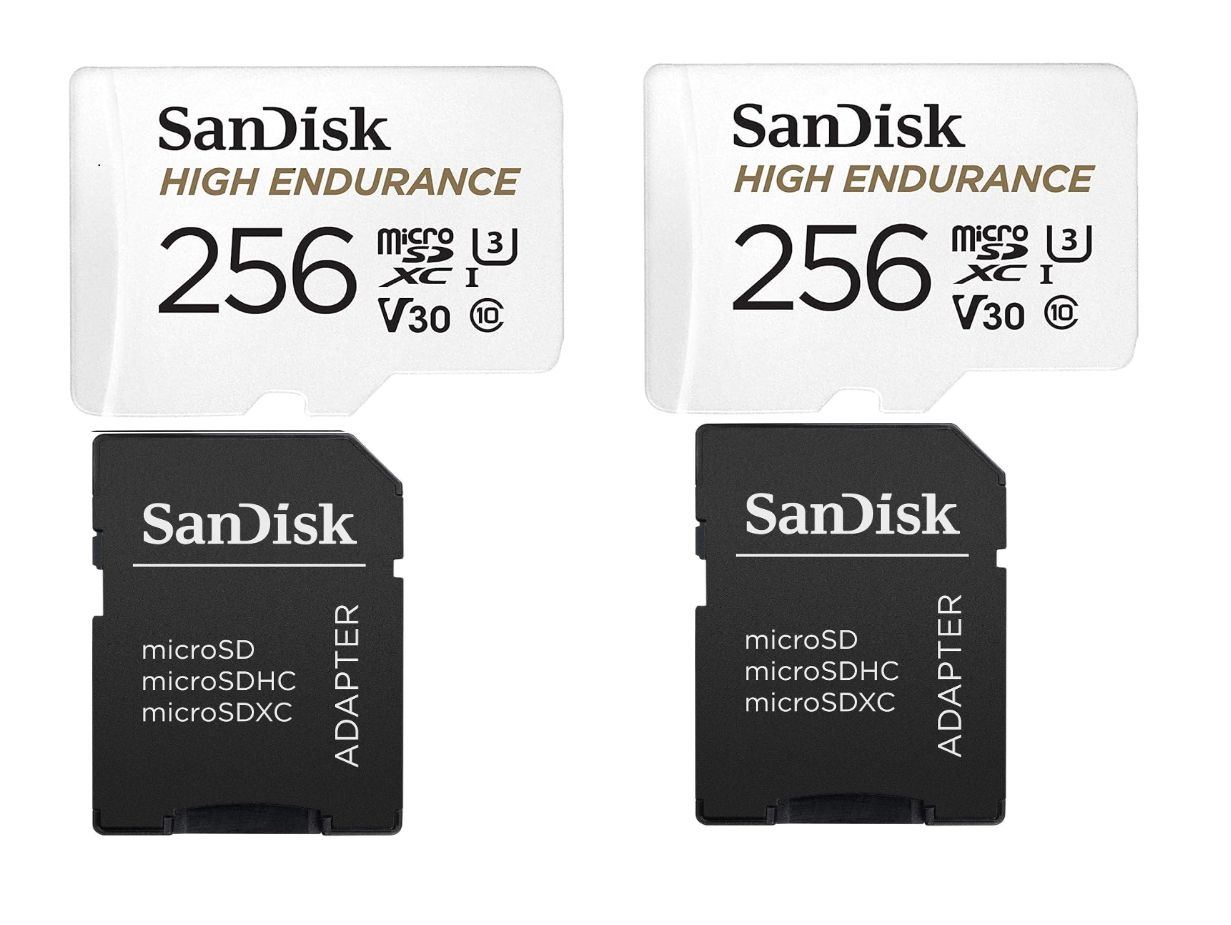 Lot de 2PCS SanDisk High Endurance - Carte mémoire flash (adaptateur microSDXC vers SD inclus(e)) - 256 Go - Video Class V30 / UHS-I U3 / Class10 - microSDXC UHS-I