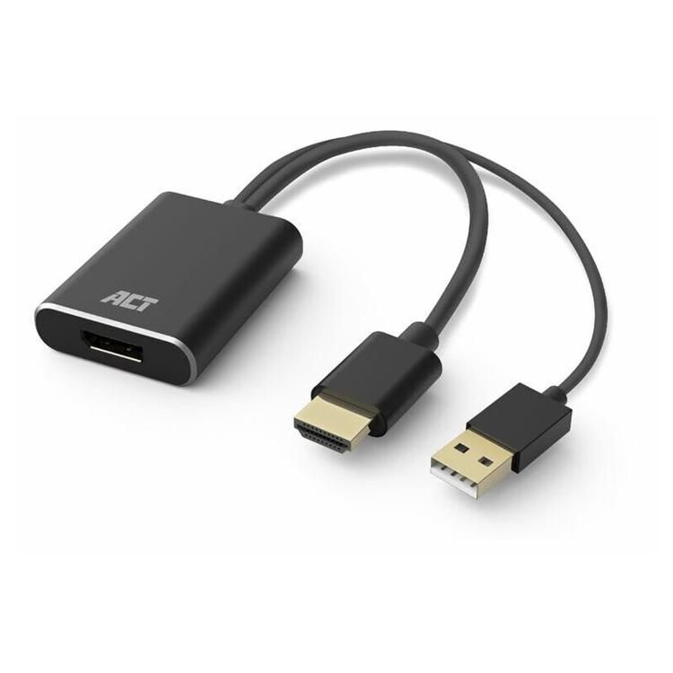 ACT - Adaptateur vidéo - HDMI, USB (alimentation uniquement) mâle pour DisplayPort femelle - 24 cm - noir - support pour 4K60Hz (3840 x 2160)