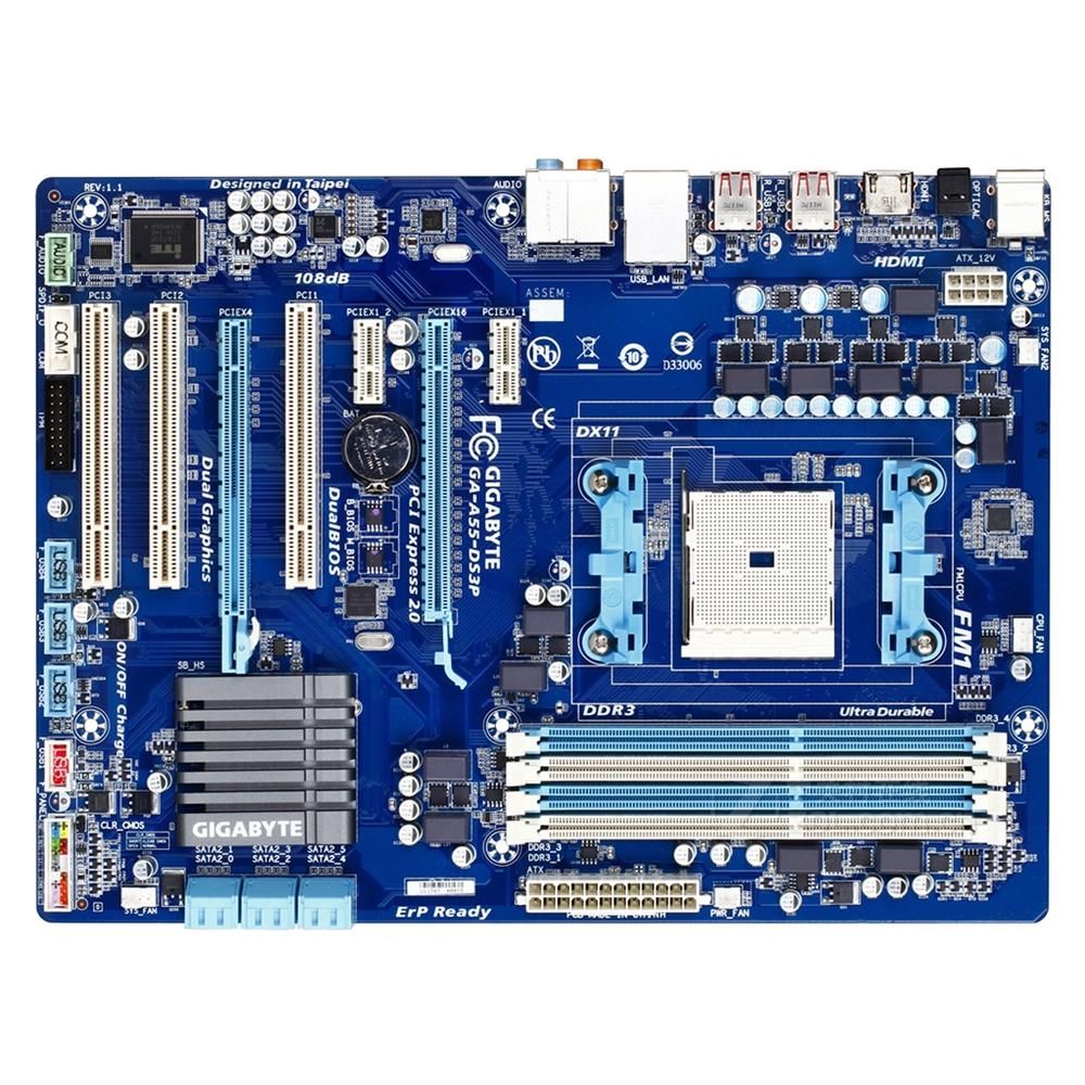 Carte mère GIGABYTE GA-A55-DS3P(rev.1.0) AMD A75 Socket FM1 DDR3 64GB ATX