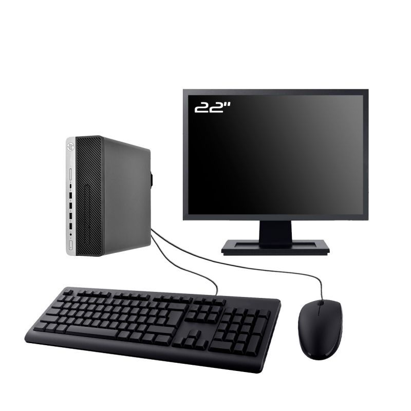 PC HP EliteDesk 705 G4 SFF Ecran 22" AMD AMD A6-9500 RAM 8Go SSD 480Go W11 Wifi