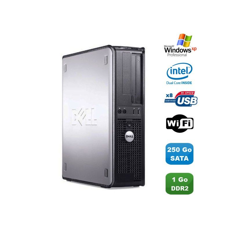 PC DELL Optiplex 760 DT Intel Dual Core E5200 2,5Ghz 1Go DDR2 250 Go WIFI XP Pro