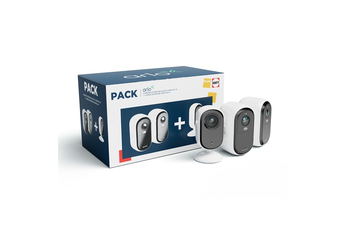 ARLO Modèle du produit : Pack Sécurité Essential : 2 Caméras Extérieures 2K + 1 Caméra Intérieure 2K