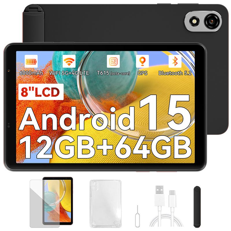 Blackview Tablette ZENO 1 8" FHD AI x Android 15, RAM 12 Go ROM 64 Go/SD 2 To, 6000mAh Widevine L1 1080P WPS, Dual SIM - Noir