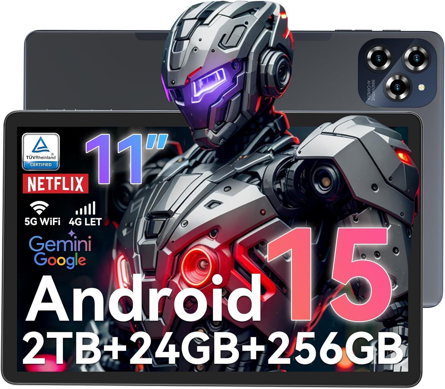 Tablette Tactile BESTTAB W90 11" FHD, 1920*1200, RAM 24Go ROM 256Go-SD 2To, Caméras AI 8MP + 16MP, Android 15, 8000 mAh, WiFi 6