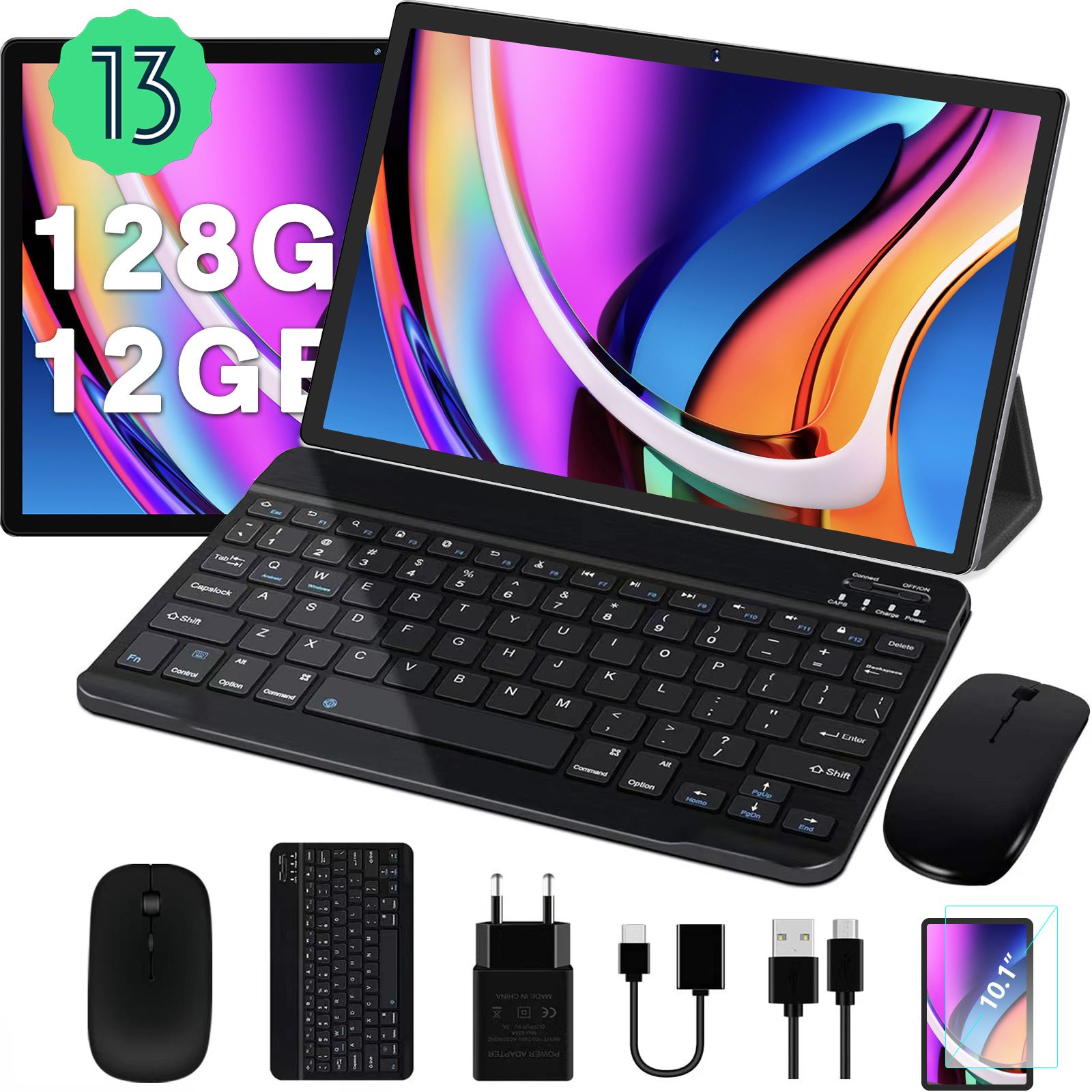 Tablette Tactile JUSYEA J10 10 Pouces Android 13 Octa-Core 12GB RAM + 128GB ROM, 5G Wi-Fi, GPS, Bluetooth 5.0, 8000mAh, Tablette Corps en Métal, avec Étui, Clavier et Souris - Gris