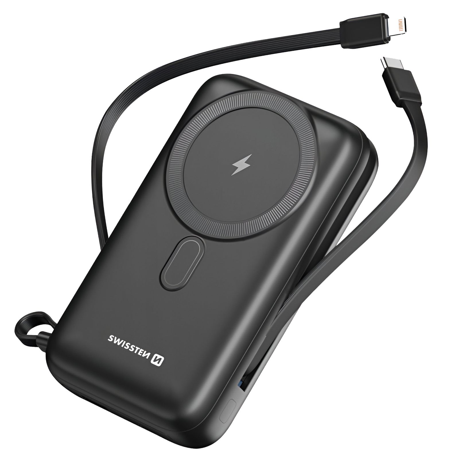 Powerbank Magsafe 20000mah Câbles Usb-C + Lightning Intégrés Écran Lcd Swissten Noir