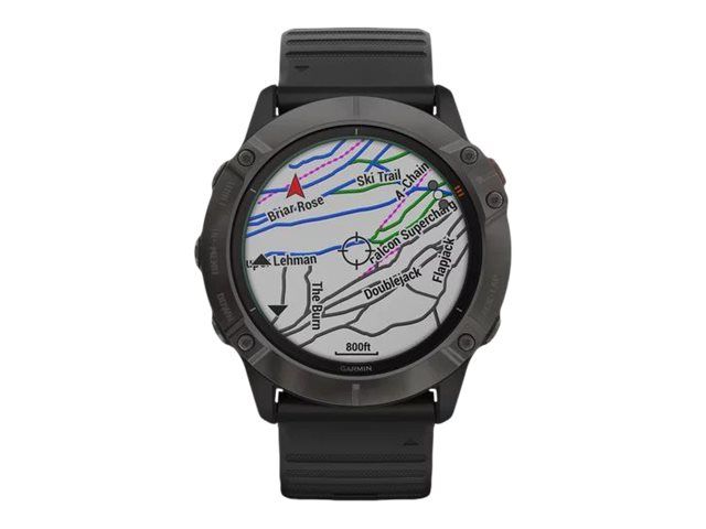 Garmin fenix 6X Pro Solar - DLC gris carbone - montre de sport avec bracelet - silicone - noir - taille du poignet : 127-210 mm - affichage 1.4" - 32 Go - Bluetooth, Wi-Fi, ANT+ - 54 g