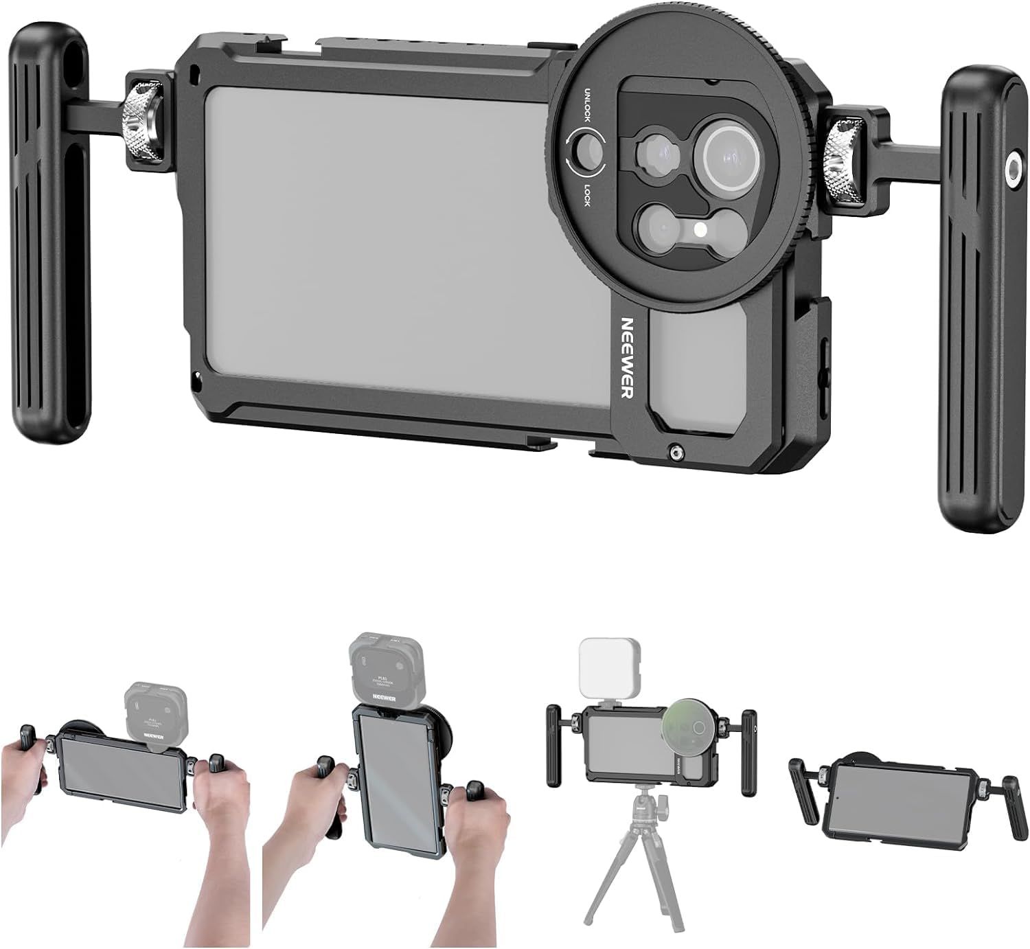 NEEWER S23 Ultra Cage, Video Rig Stabilisateur Smartphone avec 2 Poignée Latérale, Adaptateur pour 67mm Filtre, Accessoires Photo et Vidéo pour Téléphone Compatible avec Samsung S23 Ultra, PA021