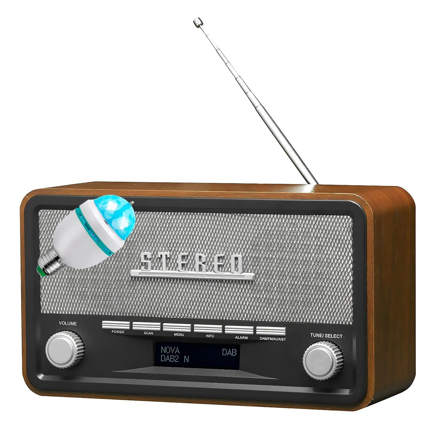 Denver Electronics DAB-18 Radio portable 2x2W - Personnel Analogique et numérique WOOD - Radios portables, DAB+,FM