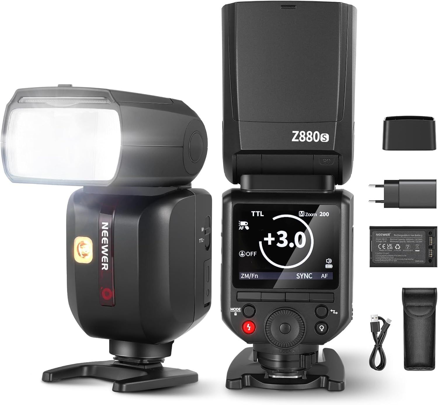 NEEWER Z880-S Flash 2,4 G 76 WS TTL Flash pour Appareil Photo Speedlite Compatible avec Sony, UI amélioré, Lampe de modélisation TTL/M, Interrupteur Rapide TCM Bouton, 1/8000s HSS 7,4 V/2600 mAh