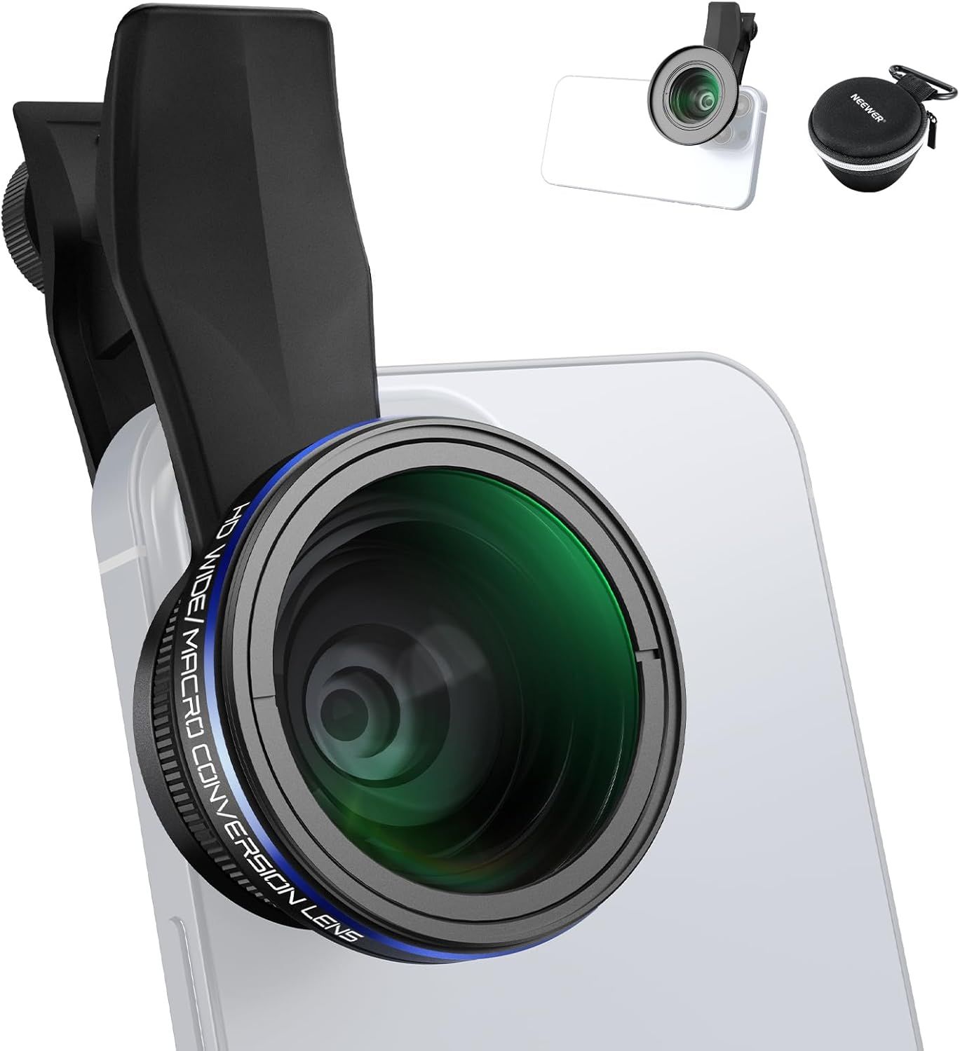 NEEWER Kit d'Objectifs pour Smartphone 2 en 1, Objectif Grand Angle 0,75x et Macro 2x Compatible avec iPhone,Samsung,Android Phone, Objectif HD Détachable avec Bague d'Adaptation de 17mm à 37mm,LS-60