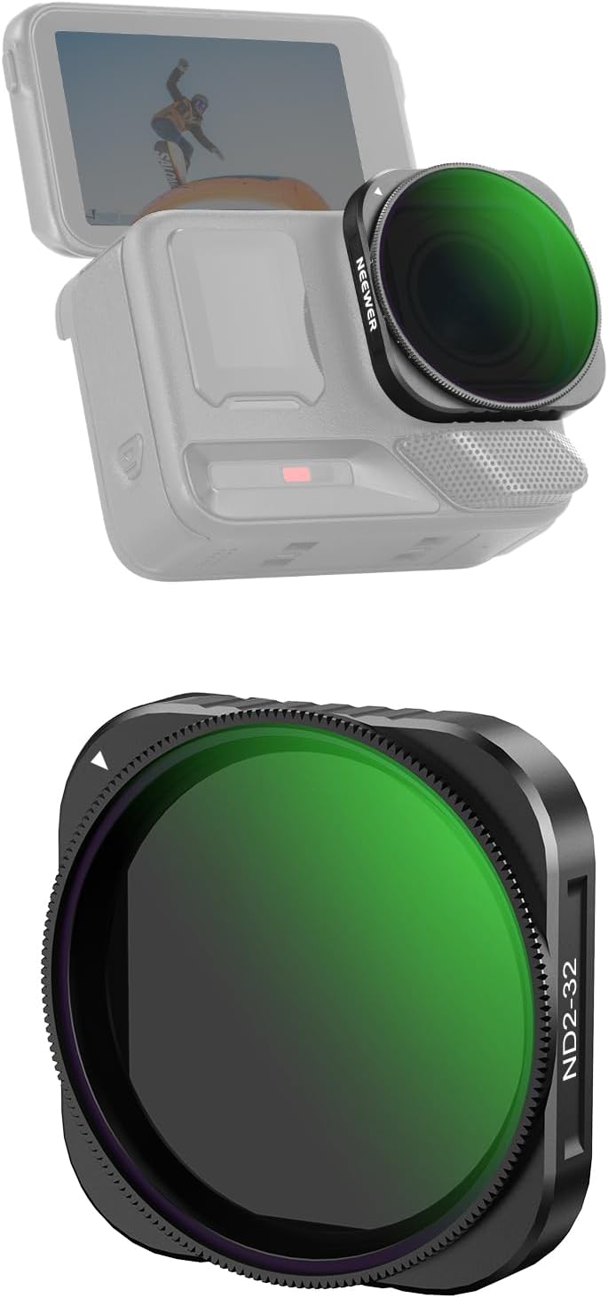 NEEWER Filtre ND Variable Compatible avec Insta360 Ace Pro et Insta 360 Ace Pro 2, Filtre à Densité Neutre Réglable ND2-32 en Verre Optique HD Multicouche, Accessoire Objectif Caméra Action,FL-C19