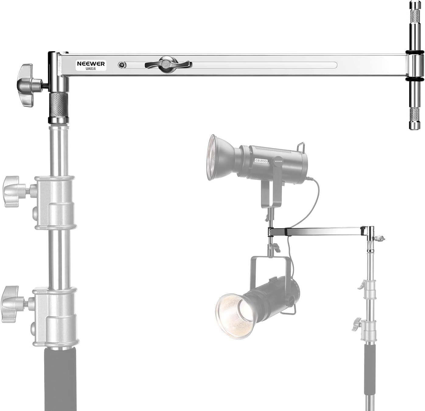 NEEWER Bras décalé avec Deux tiges bébé 5/8" pour Flash vidéo LED, 19"-28" Extensible avec Stylo Junior 1-1/8" et récepteur 5/8", 2 filetages pour d'autres trépieds C, trépied Photographique, UA016