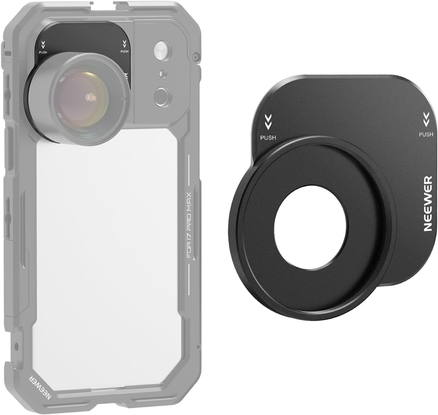 NEEWER 37mm Plaque Arrière pour Objectif Filtre pour Phone Cage PA143/PA144 Uniquement,Système Fixation Rapide pour Photographie Mobile,Compatible avec iPhone 17 Pro 17 Pro Max Beastgrip,PA152(Noir)