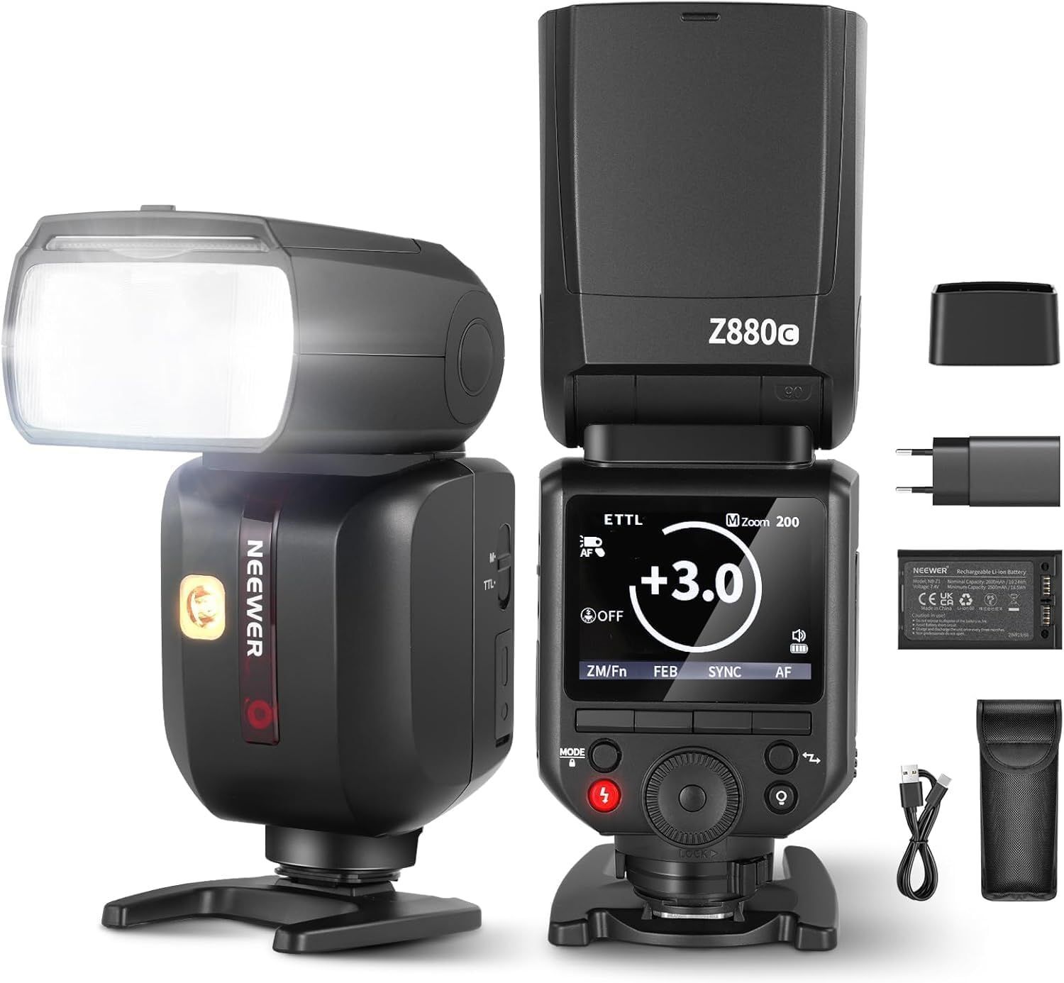 NEEWER Z880-C Flash 2,4 G 76 W TTL Flash pour Appareil Photo Speedlite Compatible avec Canon, UI amélioré, Lampe de modélisation TTL/M Interrupteur Rapide TCM Bouton, 1/8000s HSS 7,4 V/2600 mAh