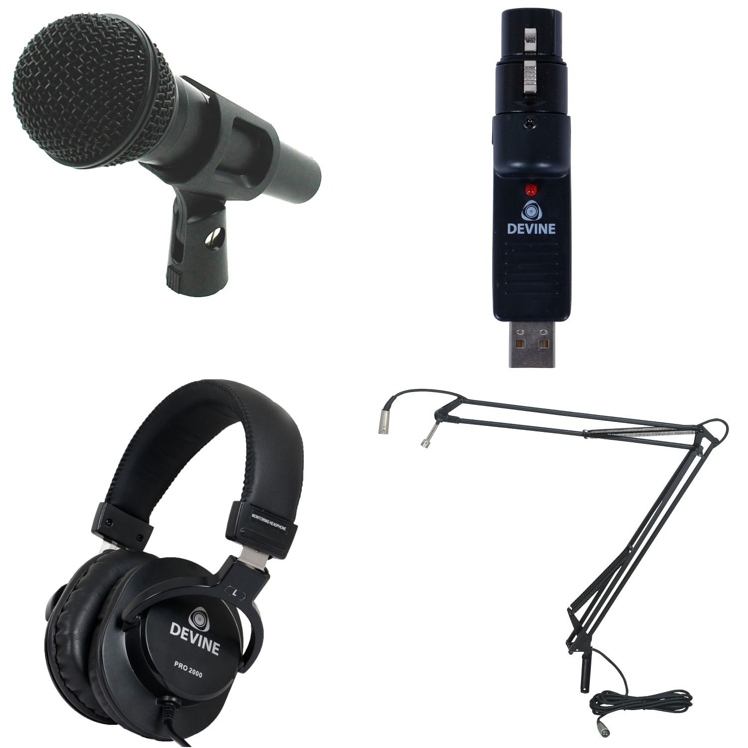 Devine DM 58 avec convertisseur USB, casque et bras de type broadcast