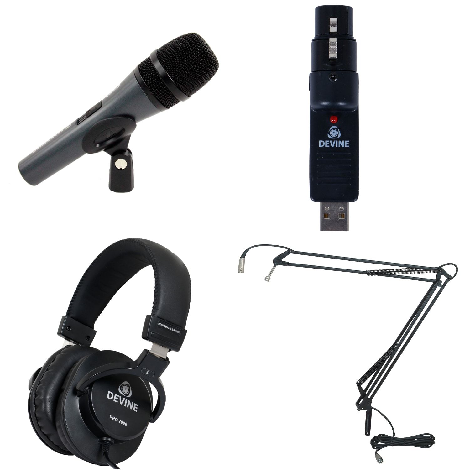 Sennheiser e 845s avec convertisseur USB, casque et bras de type broadcast