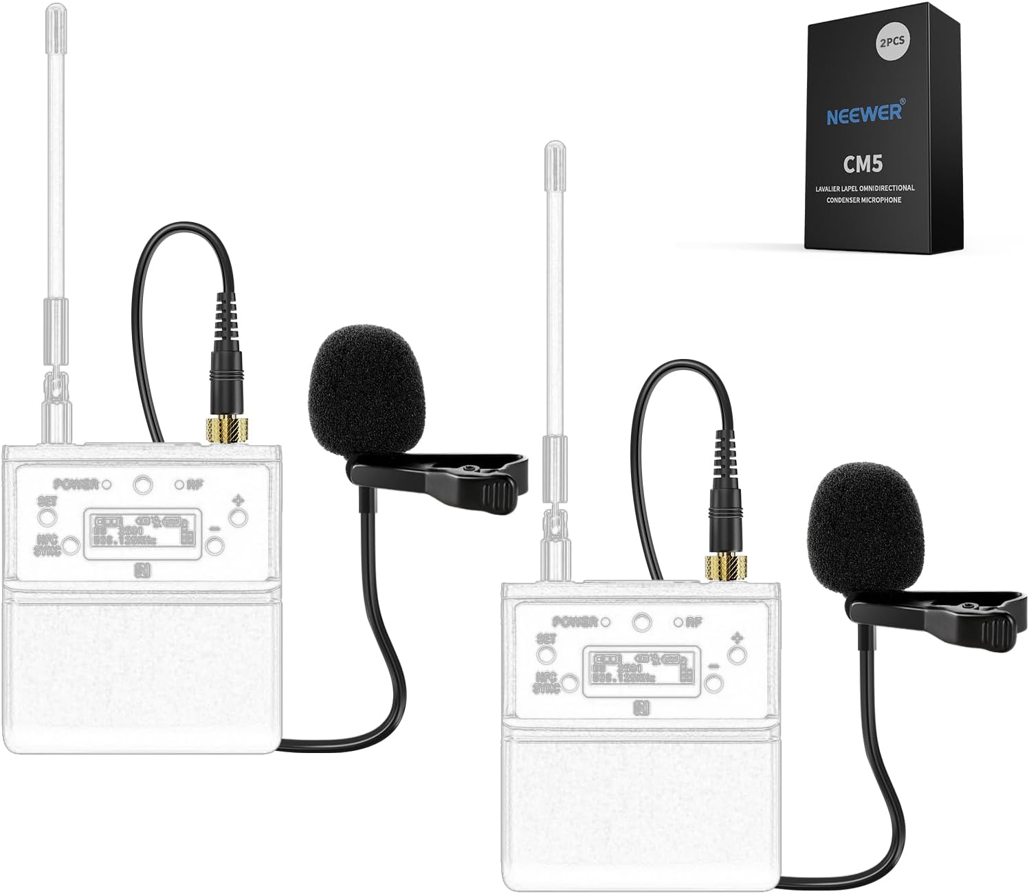 NEEWER Packs de 2 Microphones Cravate à Revers, Microphone Cravate à Condensateur Omnidirectionnel Filaire à Clipser, Compatible avec DJI Rode Wireless GO II, émetteur de Micro sans Fil, CM5
