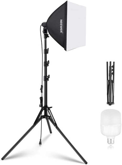 NEEWER Kit d'Éclairage Softbox 40x40cm avec Ampoule LED 35W Prise E27 (prise UE) certifié CE&UKCA 5700K CRI93+, Support d'éclairage 180cm pour éclairage de photographie TikTok Live Streaming, SF40