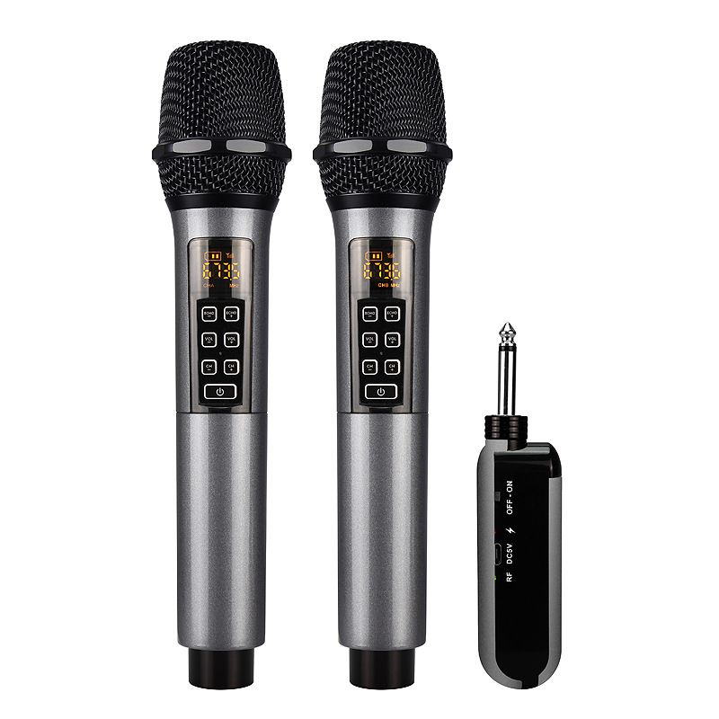 Lot de 2 microphones sans fil Bluetooth Reverb avec câble de port Android Le noir