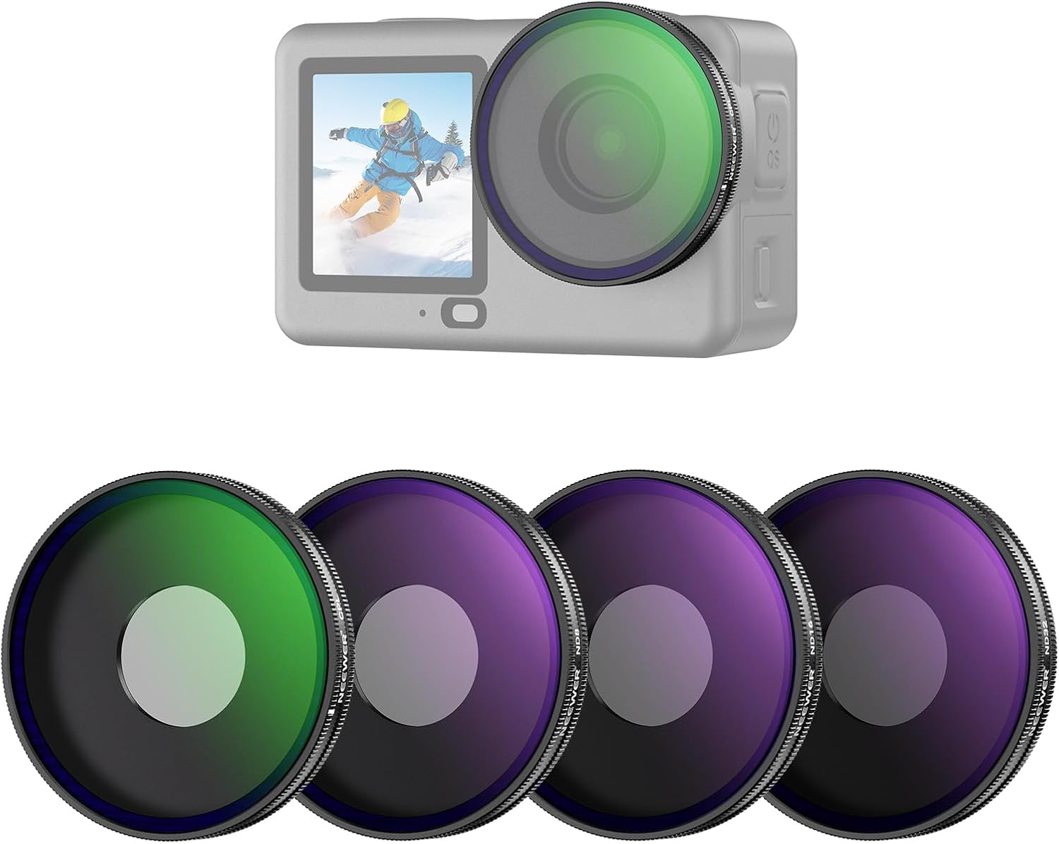 NEEWER Kit de Filtres CPL + ND Compatible Uniquement avec DJI Osmo Action 6,Pack de 4 Filtres Polarisants Circulaires ND8/16/32,Polariseur d'Objectif,à Visser,Multicouches,Pour Caméra d'Action,FL-B100