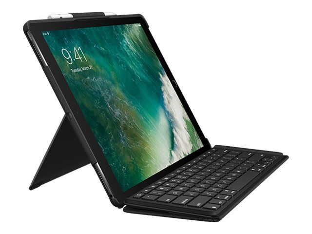 Logitech Slim Combo - Clavier et étui - rétroéclairé - Apple Smart connector - QWERTY - Espagnol bleu classique étui - pour Apple 12.9-inch iPad Pro (1ère génération, 2e génération)