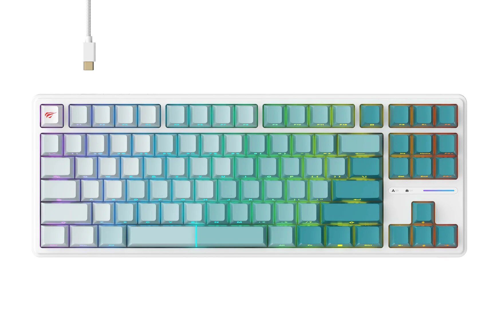 Clavier de jeu avec lumières RVB 1,8 m, 200 mA - Havit (KB901L) - Blanc/Vert