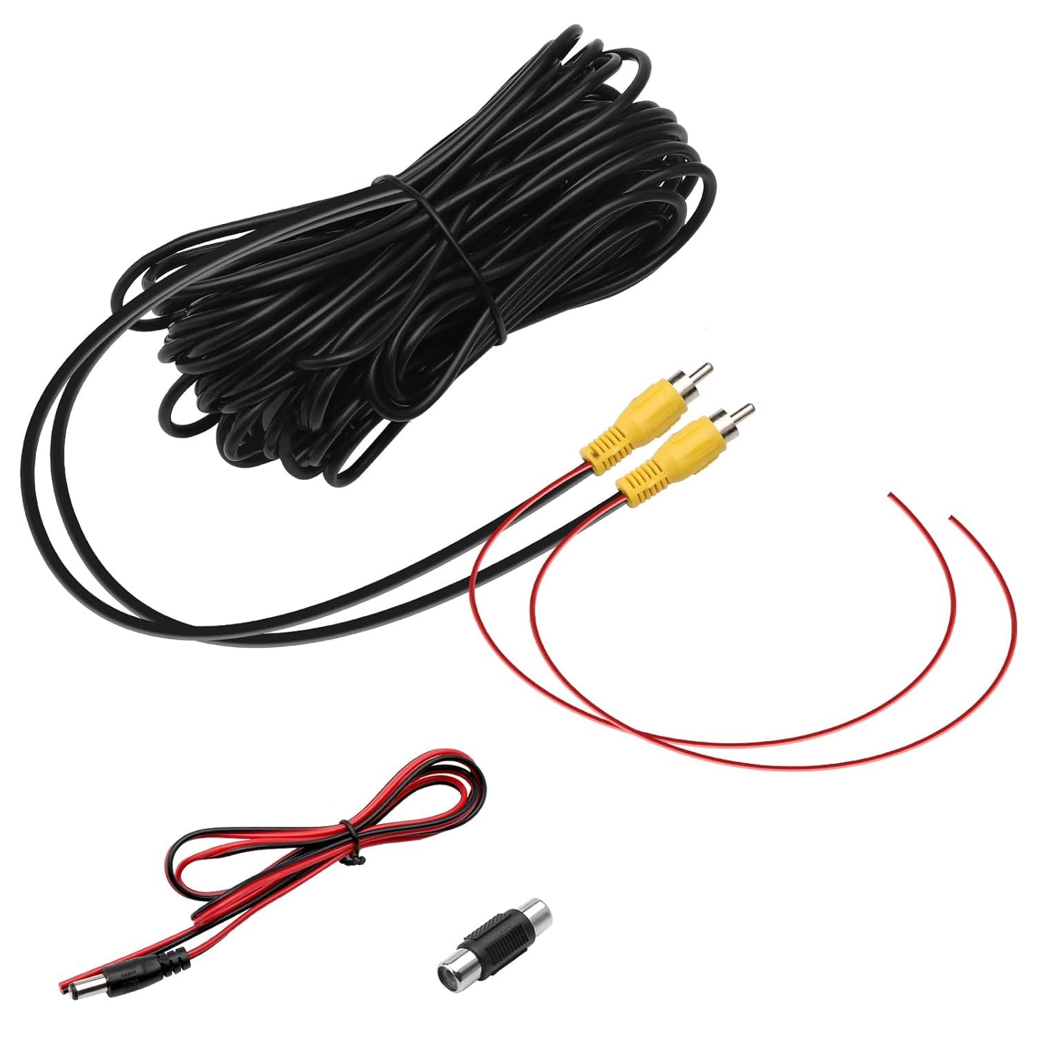 MEVRONISSHOP-Cable Video Cable Camera de Recul de 10M Prise Vidéo RCA Jaune, pour Moniteur rt Caméra de Recul Avec 1M Câble D'Alimentation DC et 1 Adaptateur RCA Femelle