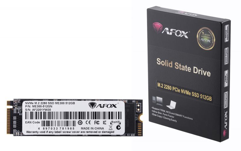 Afox Me300-512gn Disque Ssd 512 Go M.2 Pci Express 3.0 Nvme 3d Nand