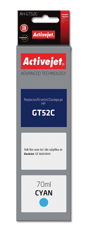 Activejet Encre Ah-gt52c (remplacement Hp Gt52c M0h54ae Suprême 70 Ml