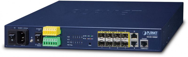 PLANET MGSD-10080F - Commutateur - Géré - 8 x SFP + 2 x 10/100/1000 - de bureau, Montable sur rack