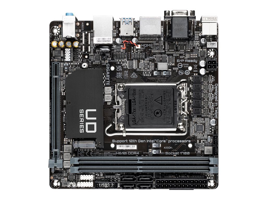 Gigabyte H610I DDR4 - 1.0 - carte-mère - mini ITX - Socket LGA1700 - H610 Chipset - USB 3.2 Gen 1 - Gigabit LAN - carte graphique embarquée (unité centrale requise) - audio HD (8 canaux)