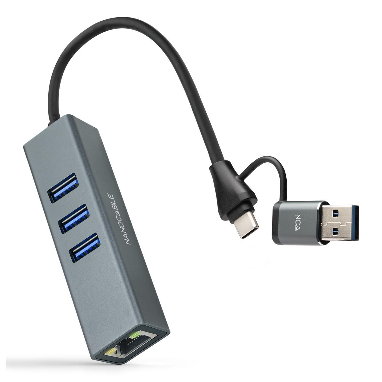 Nanocable Convertisseur USB-C+USB-A/M 3.0 vers Ethernet + 3xUSB-A 3.0