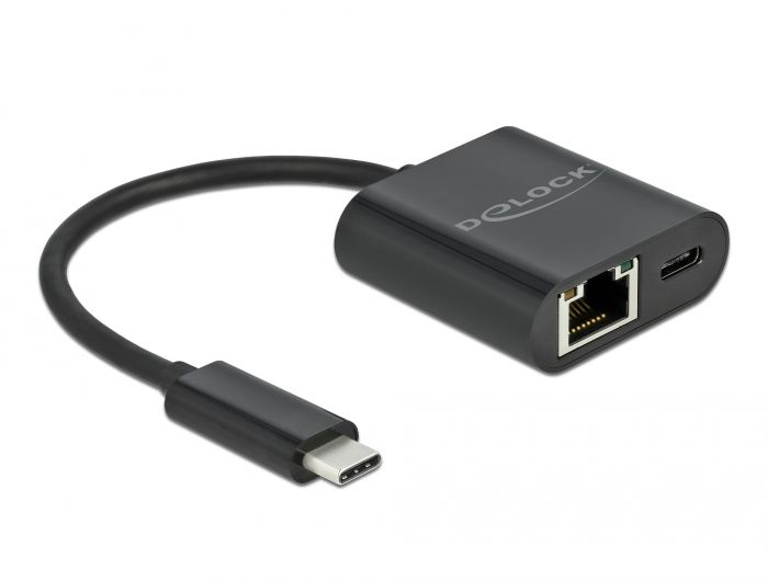 DeLOCK Adaptateur USB Type-C à Gigabit LAN 10/100/1000 Mbps avec port Power Delivery noir