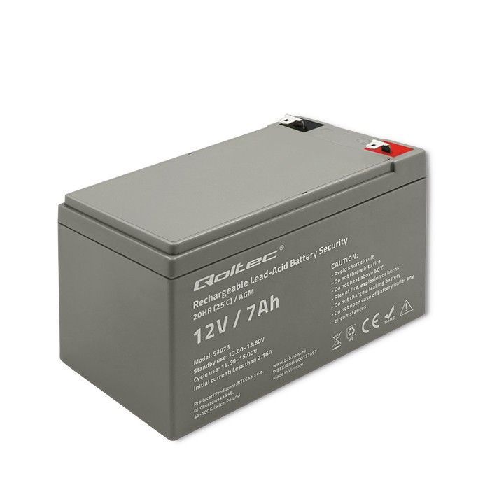 Qoltec QOLTEC 53076 Batterie AGM 12V 7Ah max. 105A Sécurité, Mémoire vive, Gris