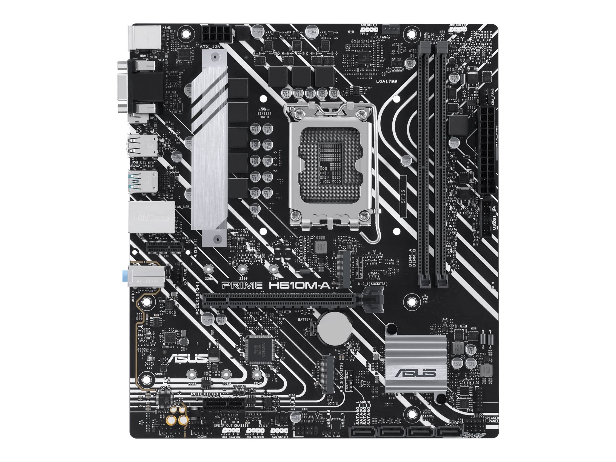 ASUS PRIME H610M-A-CSM - Carte-mère - micro ATX - Socket LGA1700 - H610 Chipset - USB 3.2 Gen 1, USB 3.2 Gen 2 - Gigabit LAN - carte graphique embarquée (unité centrale requise) - audio HD (8 canaux)