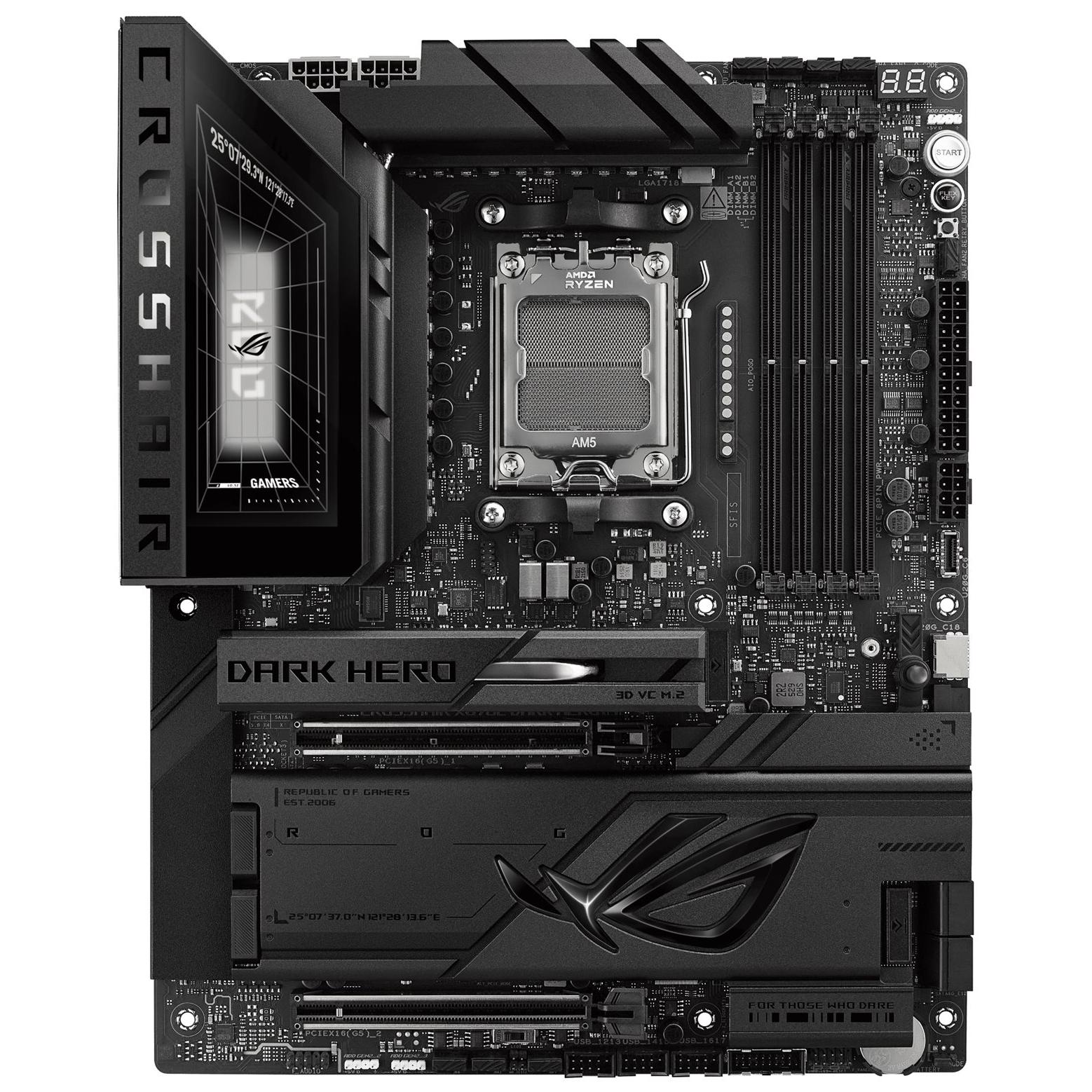 ASUS ROG CROSSHAIR X870E DARK HERO - Carte-mère - ATX - Socket AM5 - AMD X870E Chipset - USB4, USB-C 3.2 Gen2, USB 3.2 Gen 2, USB 3.2 Gen 1, USB-C 3.2 Gen 2x2 - 10 Gigabit LAN, 5 Gigabit Ethernet, Wi-Fi 7, Bluetooth - carte graphique embarquée...